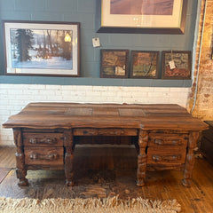 Oversized Log Cabin Style Rustic Carved Wood Desk, Sku 033852