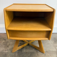 Heywood Wakefield Sculptura Nightstand in Wheat Finish Previously Used with Glass Protector, Sku 033923