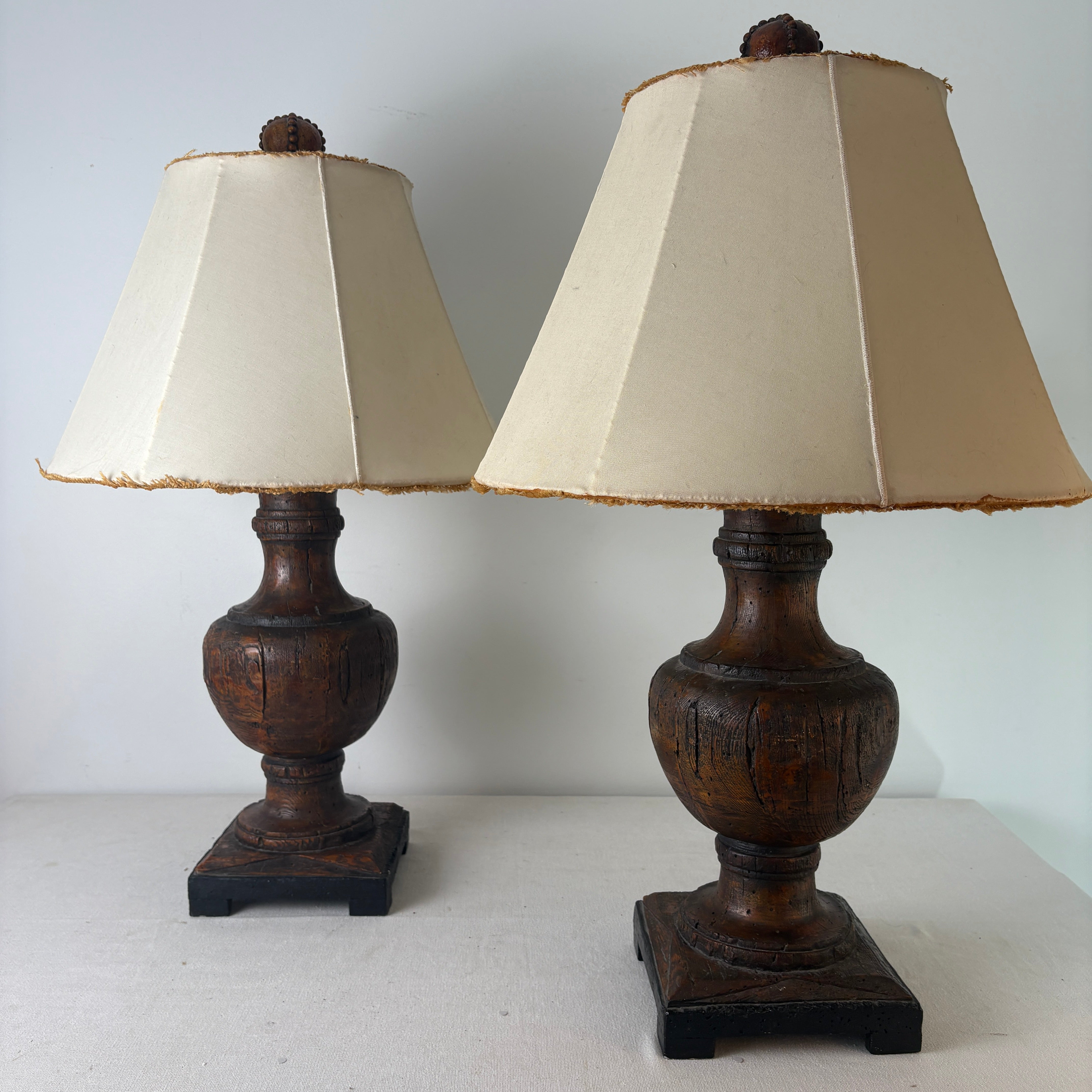 Pair of Uttermost Faux Wood Lamps with Deconstructed Shades, Sku 033081