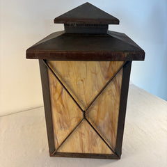 Custom Exterior Lantern Sconce w/ Colored Glass & Twisted Metal Detail, Sku 033858