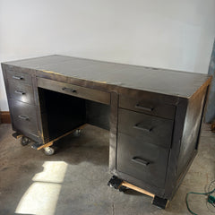 Restoration Hardware, Metal Wrapped Desk with Aged Patina, 7 Drawers, Sku 033351