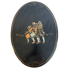 Lock 1976 Wood Tilt Top Table Quad-Leg Base Oval top with Hand Painted Fife and Drum Corps "Spirit of '76" Black Painted Finish, Sku 033768