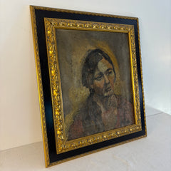 1930's Original Oil Painting of a Woman signed Frank, Framed, Sku 033794