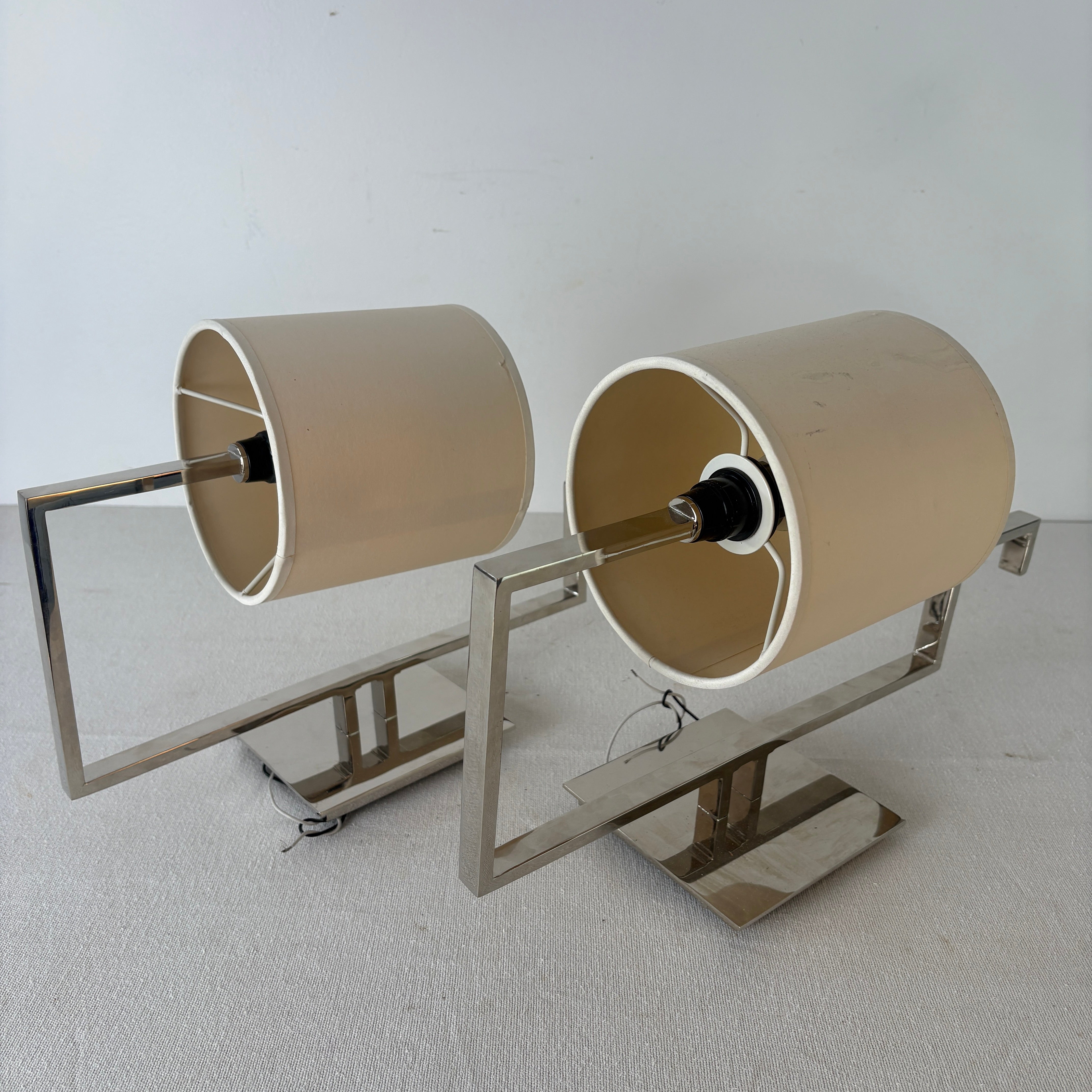 Pair of Chrome Sconces, Wall Lights with Paper Shades, Sku 033015