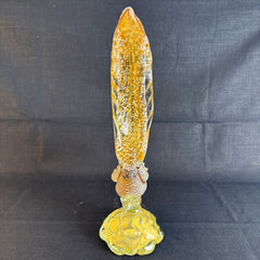 Art Glass Bowing Bird Attributed to Murano Created in Clear, Gold and Silver Speckles, Sku 033870