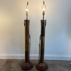 "As You LIke It" Pair of Leather Wrapped Floor Lamps on Turned Base, Sku 034112