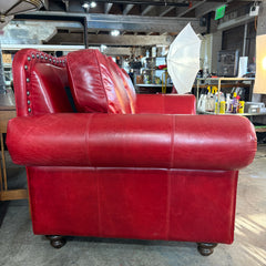 Wild Horse Saloon Red Leather Loveseat with XL Nail Head Detail and Rolled Arms, Sku 033312