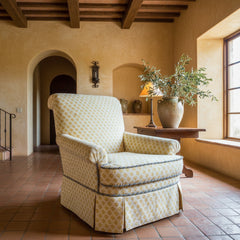 Custom Upholstered Armchair, Yellow & Cream Batik Pattern, Sku: 033546