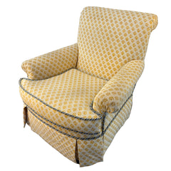 Custom Upholstered Armchair, Yellow & Cream Batik Pattern, Sku: 033546