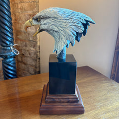 "Freedom"  by Frank D. Vita Bronze Eagle Head on Marble & Walnut Base, Sku 033951