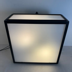 RH Flush Mount Ceiling Fixture Square, Black Metal Framework, Milk Glass, Sku 033880