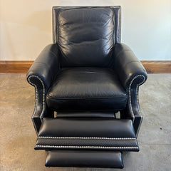 Motioncraft Henley Push Back Recliner Handsome Black Leather with Silver Nail Head Detail, Sku 033805
