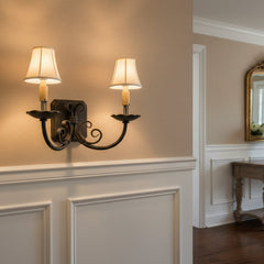 Double Arm Wall Sconce, Hand Forged, Rust Patina Finish, Scroll Detail, Sku 033483