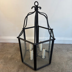 Black Steel Lantern Pendant, Textured Glass, Oversized, Sku 033887