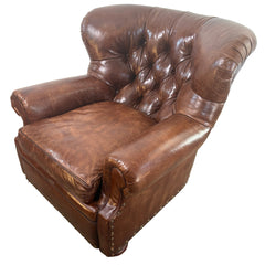 Ralph Lauren Leather Tufted Back Arm Chair with Bun Feet and XL Nail Head Detail, Sku 033075