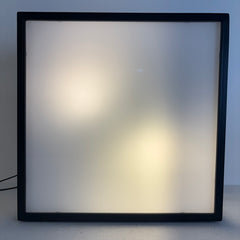 RH Flush Mount Ceiling Fixture Square, Black Metal Framework, Milk Glass, Sku 033880