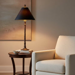 Handcrafted Wrought Iron Table Lamp with Paper Shade in a Burnished Finish, Sku 033901