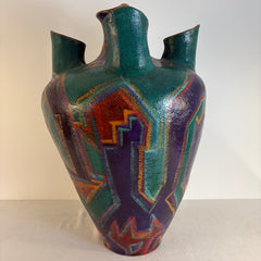Santa Fe Pottery by Artist Elizabeth McKnitt, Floor Vase with Handle and 5 Openings Sku 033831