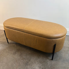 Caramel Leather Hinged Storage Bench/Ottoman , Sku 033971