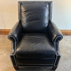 Motioncraft Henley Push Back Recliner Handsome Black Leather with Silver Nail Head Detail, Sku 033805