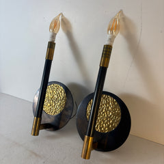 Pair of Black & Brass Candlestick Wall Lights, Sku: 033484
