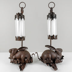 Pair of Vintage Cast Iron Rabbit Candlestick Sconces, Sku 034066