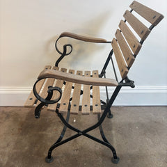 Janus et Cie Set of 5 Garden Chairs, 2 Arm and 3 Side Chairs, Wood and Steel, Foldable, Sku 033944