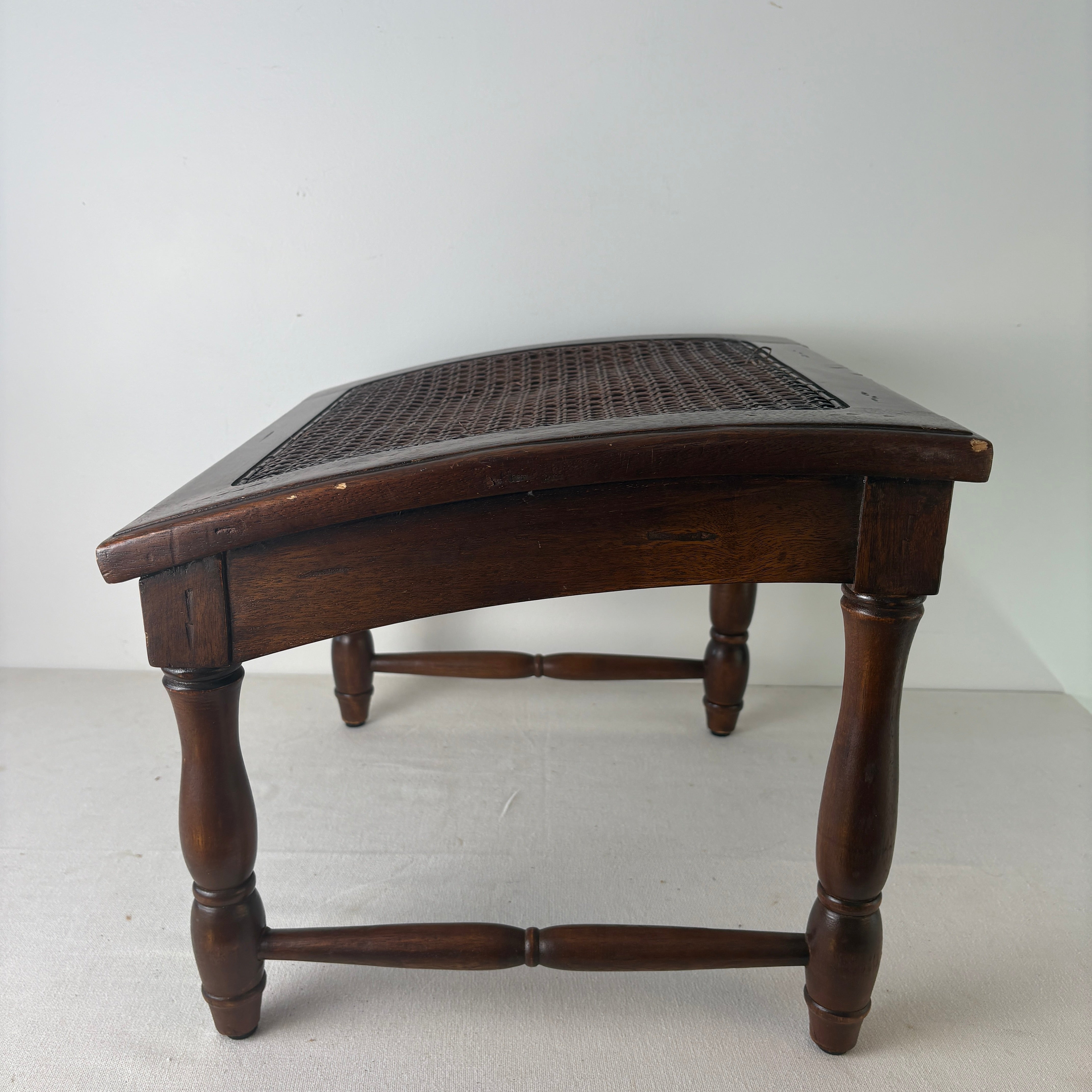 Wood & Cane Arched Footstool, Sku 033082