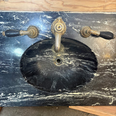 Black & White Vintage Cultured Marble Countertop, Sink, Sherle Wagner Faucet, Sku 033665
