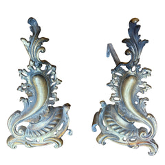 Pair of Vintage Andirons Antique Brass Finish with Aged Patina, Sku 033668