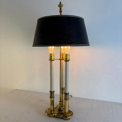 Stiffel French Style Bouillotte Lamp Three Sockets Black Hardback Shade has Reptile Texture and the Interior is Gold Foil, Sku 034147