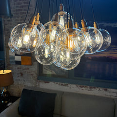 Bubble Pendant/Chandelier Clear Glass Bubbles with a Bulb in Each, Black Corded Cable can be Adjusted, Sku 033683