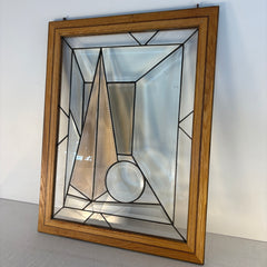 "Punies" Technique Hand Bevelled Original Stained Glass & Handcrafted Oak & Purpleheart Frame by Artist, John May, Sku 033653
