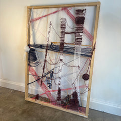 Textile Art on Wooden Loom by Artist Abigail Hack Featuring Berry Colored Hues, Sku 033911