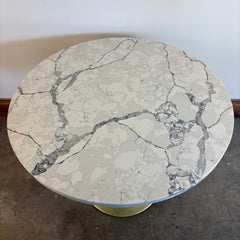 Tulip Table with Steel Matte Brass Base, Cream, Gray Engineered Quartz Top, Sku 033706