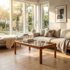 Made in Denmark Teak Wood Coffee Table with Smoked Glass Insert, 034108