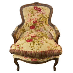 Old Hickory Floral Velvet Chair, Silk Gingham Back, Braided Trim, French Style, Sku: 033529