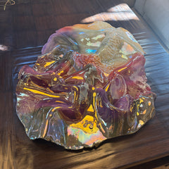 Porcelain Wall Sculpture by Artist Jutta Golas Featuring Iridescent Plum, Gold, Cream Colors, Sku 033583