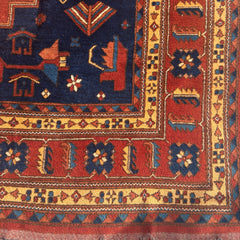 Hand Knotted Wool Rug, Origin Unknown, Rust and Navy, Central Diamond, Sku 033463