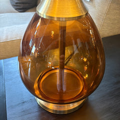 Pair Amber Glass Lamps with Brass Detail, Custom Shades, Sku: 033702