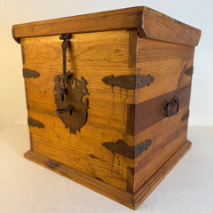 Rustic Hand Crafted Pine and Iron Hinged Box Sourced in Mexico, Sku 033811