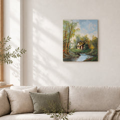 Unframed Painting Signed Sormani Stream and Cottage, Sku 034008