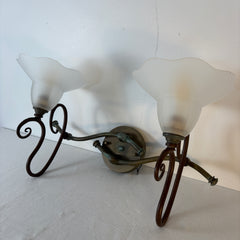 Sergio Terzani, Italian Wall Lights with Double Arm, White frosted Tulip Glass Globes, Sku 033514