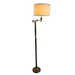 Brass Swing Arm Floor Lamp with Silk Drum Style Shade, Sku 033890