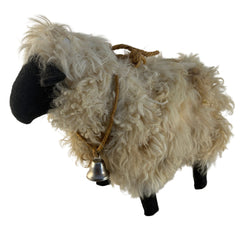 Handcrafted Wool Pelt Sheep with Rope and Bell, Sku 033843