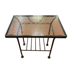 Steel and Glass Patio Table, Side or End.  Lower Shelf, Glass has a Ripple Texture, Sku 033945