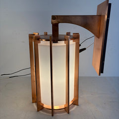Solid Copper Wall Sconce with Milk Glass Cylinder and Sprocket Like Design, Sku 034135