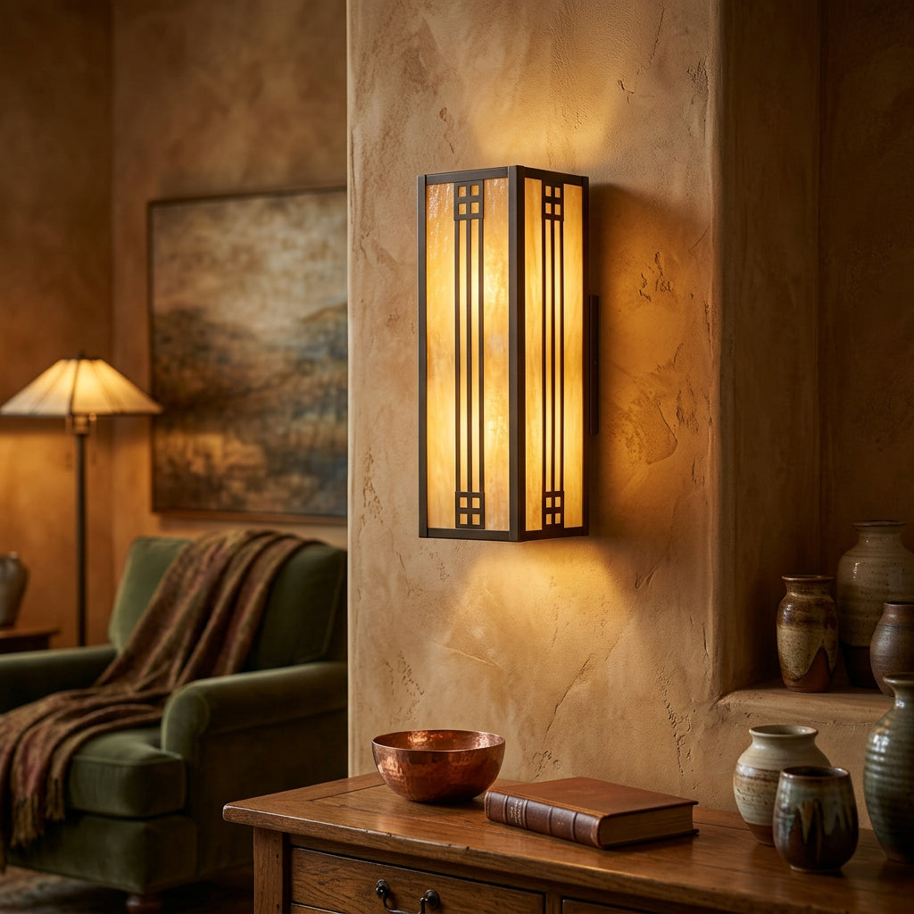 Fredrick Ramond 1995 Frank Lloyd Wright Collection Wall Sconce Stained Glass and Brass 2 Sockets. Retails for $1350 Each, Sku 034122