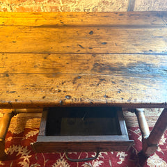 Rustic Antique Trestle Table with Drawer, Sku 033008