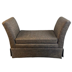 Upholstered Bench with Skirt and High Arms Brown Tweed Fabric, Sku 034041